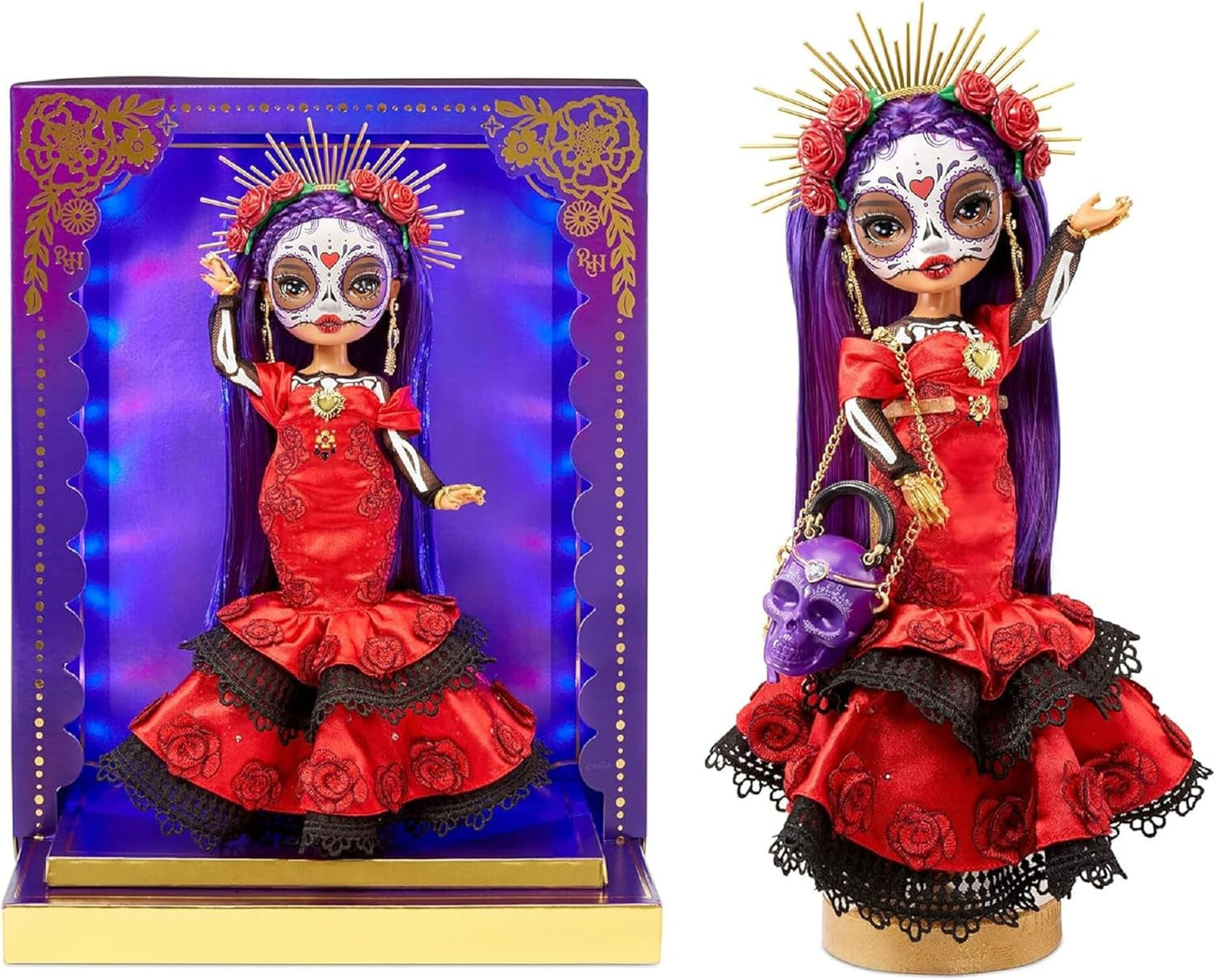 Rainbow High 2022 Día De Los Muertos Festive Edition - Maria Garcia - Lalka kolekcjonerska (28 cm) z malowaniem twarzy i torbą Calavera - Świecący wyświetlacz i akcesoria premium