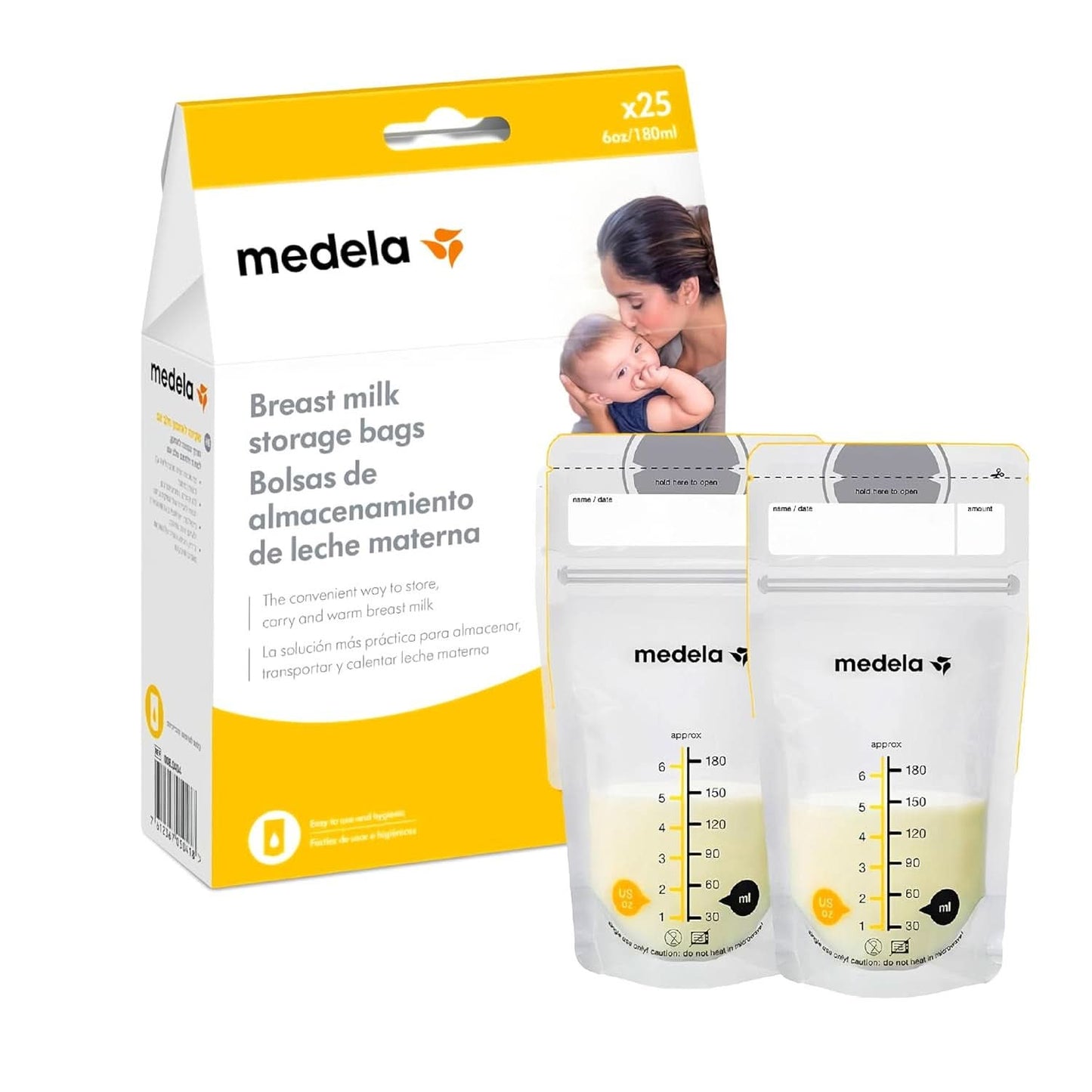 Torebki do przechowywania mleka Medela 25 szt., ok. 200 ml, biały (wersja hiszpańska) Żywność i akcesoria do karmienia piersią Sklep Bebe Naty