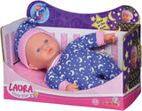 Simba 105010010 - Laura Little Star Lalka o miękkim ciele w słodkiej sukience i kapeluszu ze świecącymi księżycami i gwiazdami 20 cm Lalka świecąca w ciemności na 12 miesięcy+ Niebieskie lalki Naty Shop