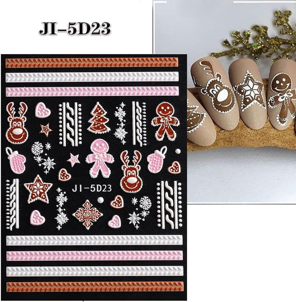 5 Blatt 3D Nagelsticker Weihnachten Nagelaufkleber 5D Stereoskopisch Selbstklebend Schneeflocke-Weihnachtswinterurlaub Nail Art Naklejka Dekoration Nageldesign Zubehör