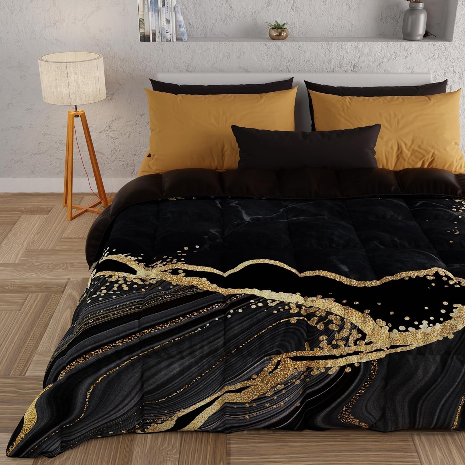 PETTI Artigiani Italiani - Kołdra zimowa, Kołdra zimowa, Prosta kołdra, Dwustronny, Druk monokolorowy i cyfrowy, 100% antyalergiczna mikrofibra, Made in Italy Kołdry i kołdry Naty Shop Łóżko pojedyncze z czarnego marmuru