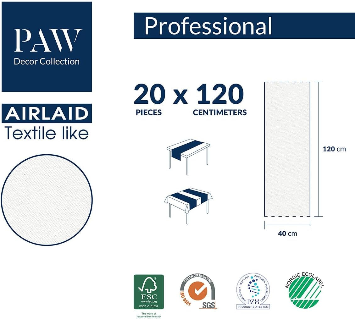 PAW - Bieżnik Airlaid (40 cm X 24 M) I Dekoracje stołu na komunię, bierzmowanie, ślub, rocznicę, przyjęcie w ogrodzie, chrzciny I Dekoracje stołu Elegancka wstążka na stół - Gałązka wierzby I Gałązka wierzby