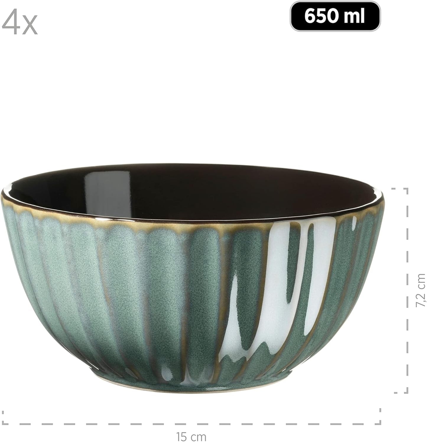 MĘSER 931964 Zestaw naczyń obiadowych z serii Confino dla 4 osób, nowoczesny wygląd vintage, ceramiczny zestaw combo, 20 sztuk, kolor benzyny z czarnymi akcentami, płytka