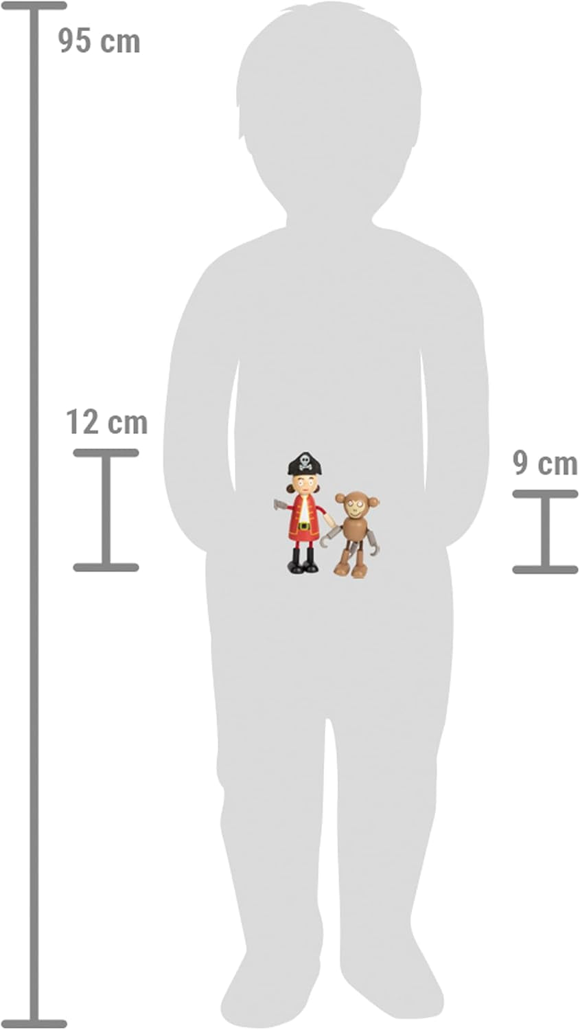 Małe elastyczne drewniane lalki piratów, 5 piratów i 1 małpa, szczegółowe i elastyczne, w wieku 3+, 12412