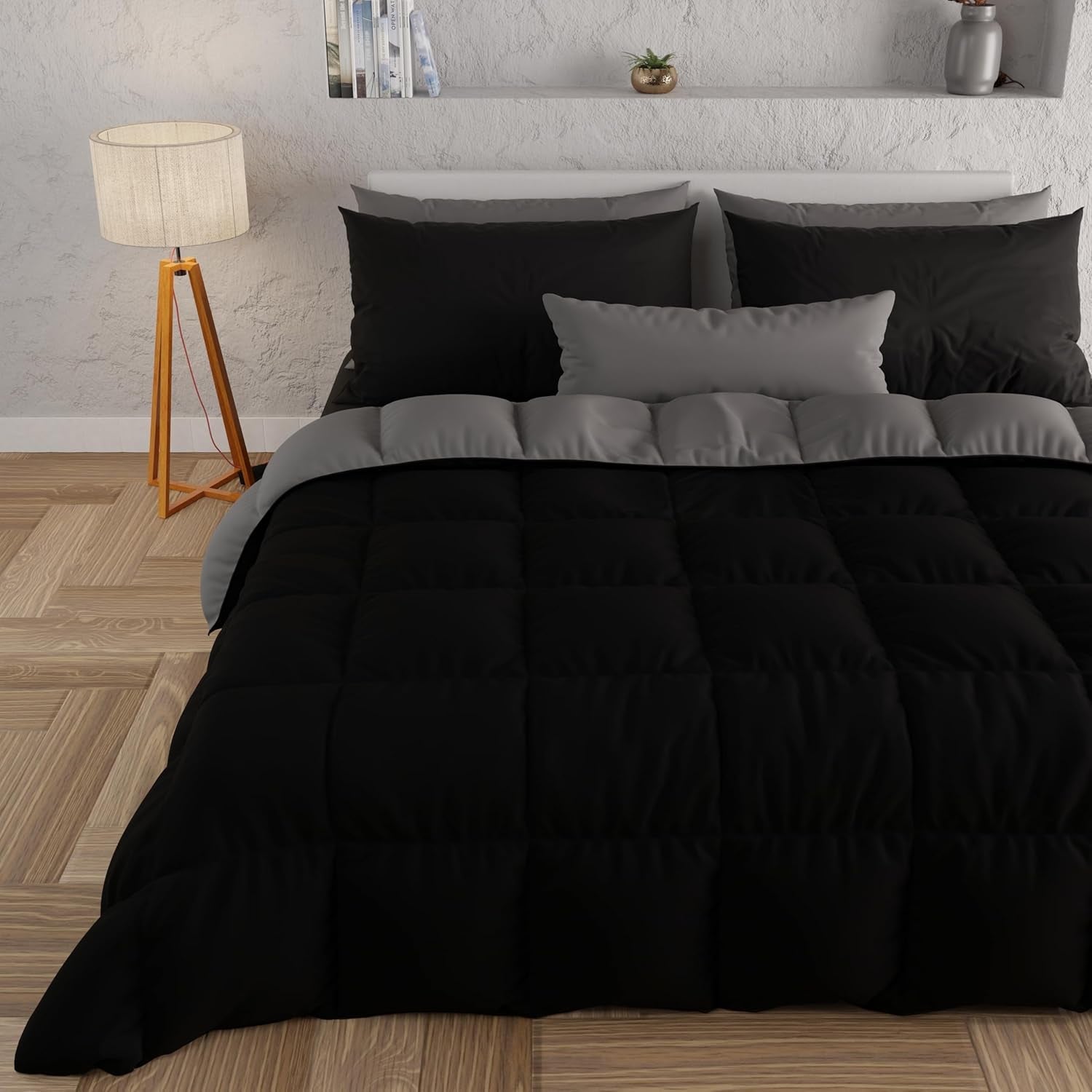 PETTI Artigiani Italiani - Podwójna kołdra zimowa, maxi, monochromatyczna, dwustronna, biała, szara, 100% Made in Italy Kołdry i kołdry Naty Shop Black Matrimoniale Maxi