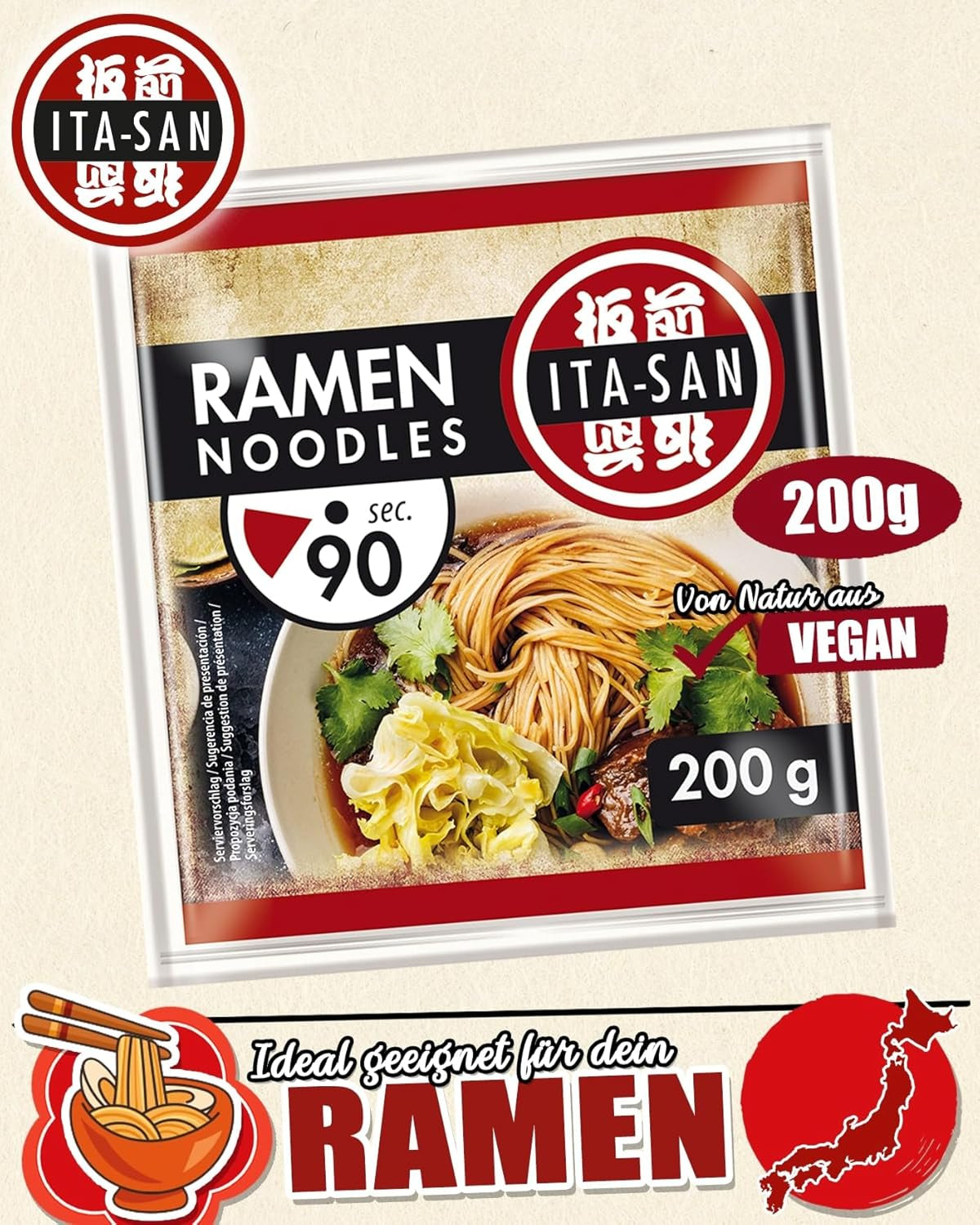 ITA-SAN Makaron Ramen, szybkie i łatwe przygotowanie, 30 x 200 g