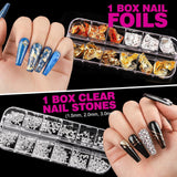 FANDAMEI 54 Blätter Wassertransfer Nagelsticker & Nail Art Pinsel Set, Kropkowane długopisy, Blattgold Für Nagelkunst, Streifenband, Strasssteine, Werkzeug Und Dekorationen Set Für Nagelkunst Maniküre Set