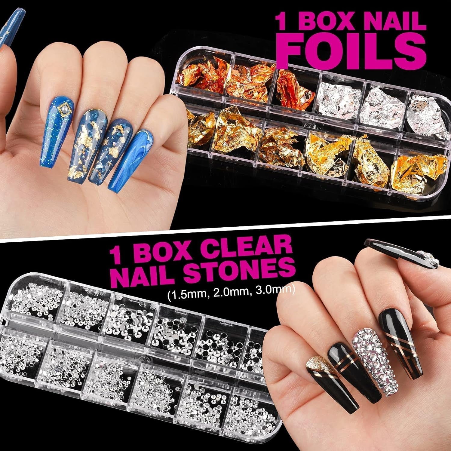 FANDAMEI 54 Blätter Wassertransfer Nagelsticker & Nail Art Pinsel Set, Kropkowane długopisy, Blattgold Für Nagelkunst, Streifenband, Strasssteine, Werkzeug Und Dekorationen Set Für Nagelkunst Maniküre Set