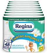Regina Cartacamomilla - 8 rolek papieru toaletowego, 300 puszystych arkuszy, 3 warstwy, miękkie i mocne, opakowanie papierowe nadające się do recyklingu
