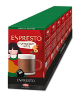 ESPRESTO Toffee Nut Latte, kompatybilne z K-fee i ALDI EXPRESSI*, aromatyzowana kawa mleczna, certyfikat RFA, 96 kapsułek