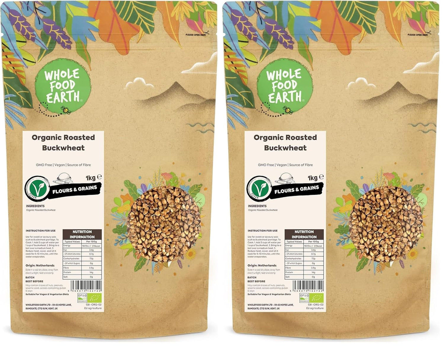Wholefood Ziemia ekologiczna kasza gryczana prażona, 1 kg