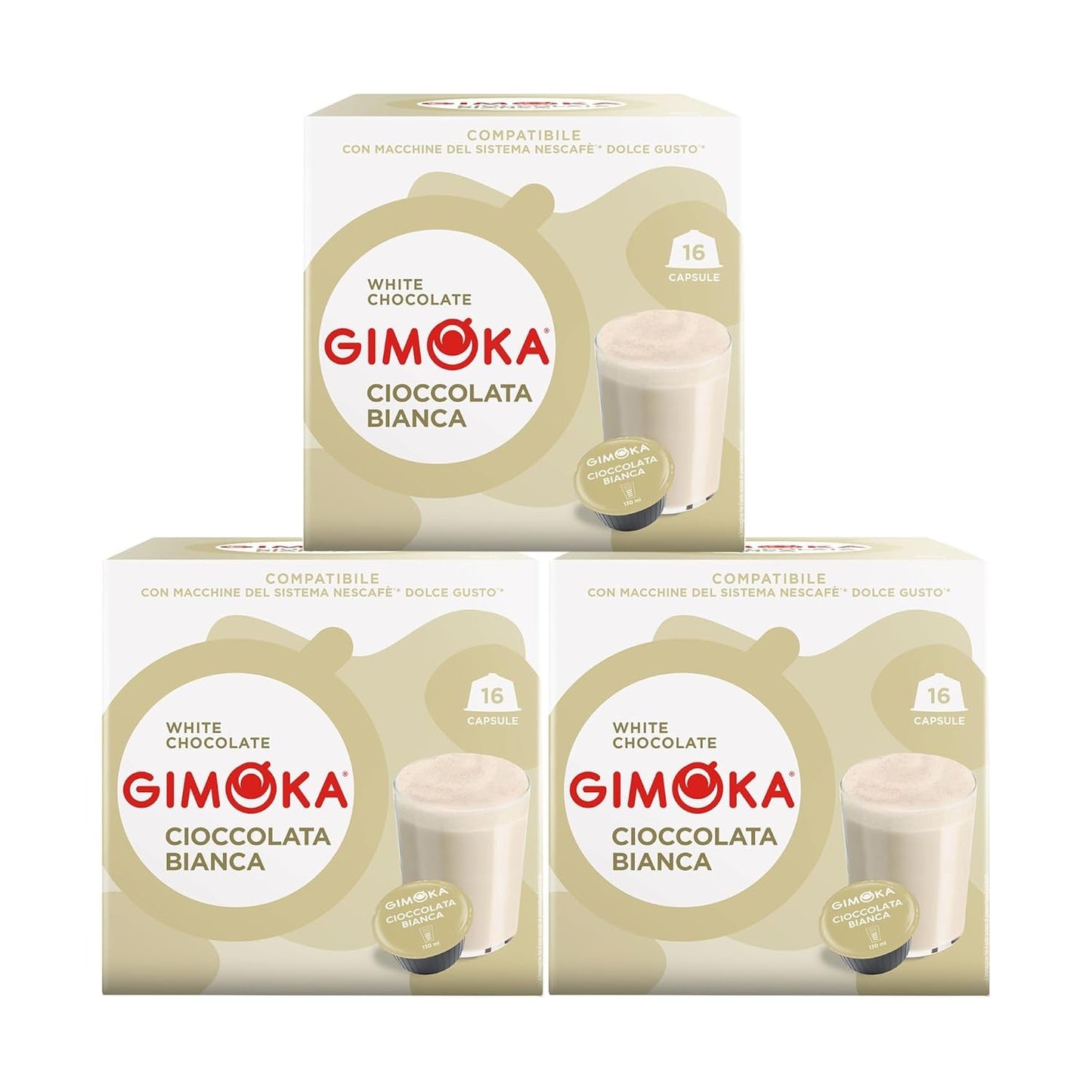 Gimoka Kaffeekapseln, Gesmack WEISSE CHOKOLADE - 48 Kapseln Kompatybilny z Kaffeemaschinen der Marke Nescafè* Dolce Gusto*, 48 Stück (3 x 16 Getränke), Hergestellt we Włoszech