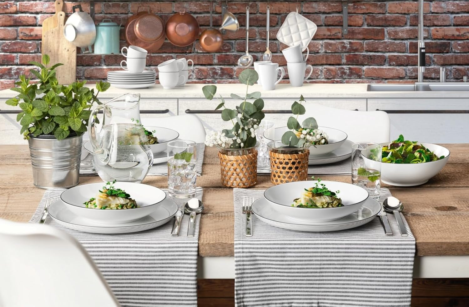 Zestaw zastawy stołowej Seltmann Weiden 001.737148 Lido - 6 talerzy obiadowych + 6 talerzy tła - 12 sztuk - Black Line