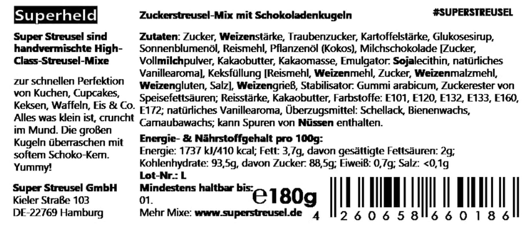 Super Streusel SuperErou, mieszanka posypek, 90 gramów Sprinkles Naty Shop
