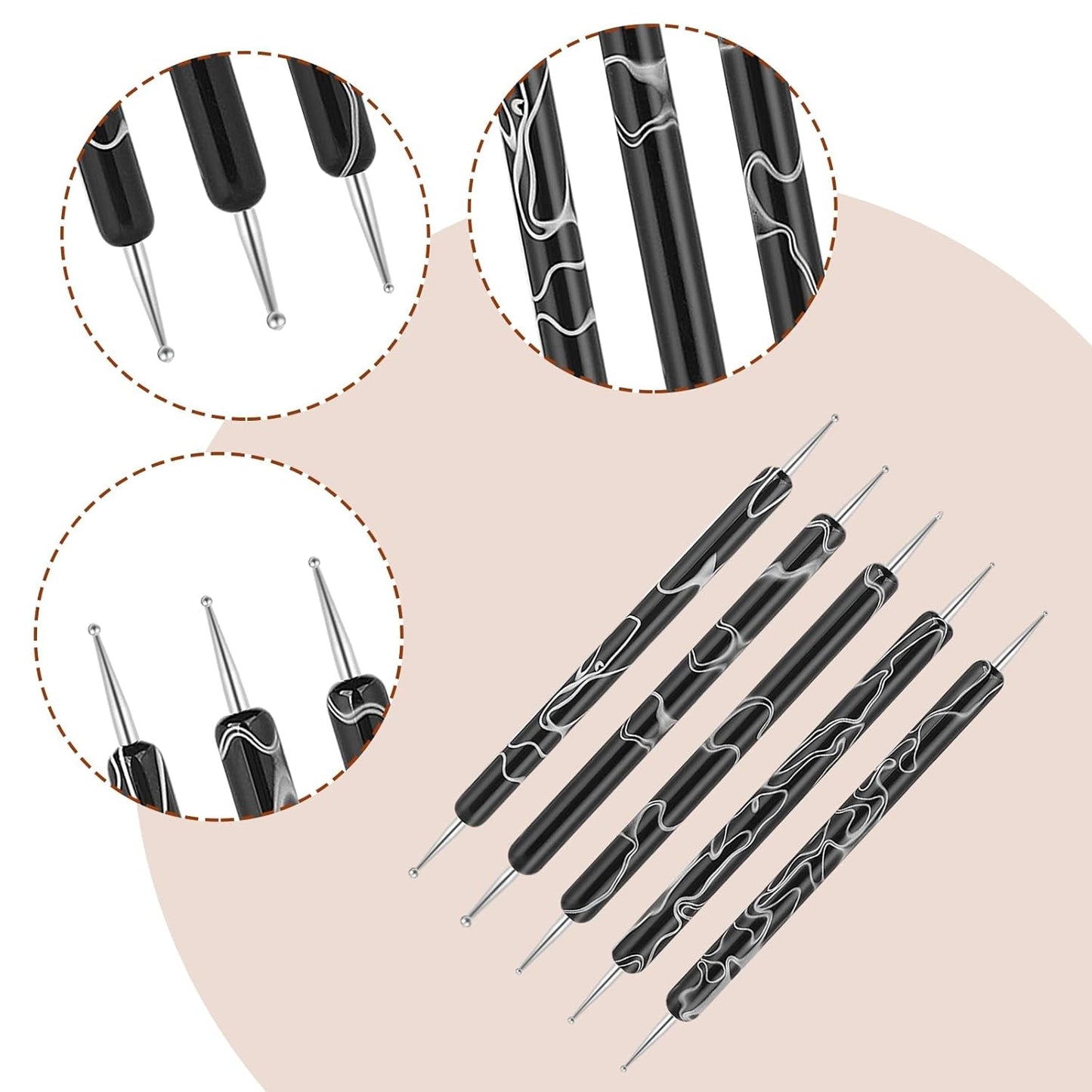 5 Stück Nail Design Narzędzia do kropkowania Nagelkunst Werkzeug Nagelpunkt Pinsel Punktierung Stift Marbleizing Werkzeug Für Nagelack Maniküre, Schwarz