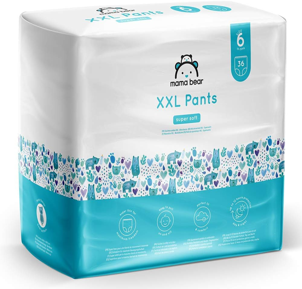 Marka Amazon: pieluszki Mama Bear Pull-Up XXL, rozmiar 6 (18–30 kg), 72 sztuki (2 opakowania po 36 sztuk)