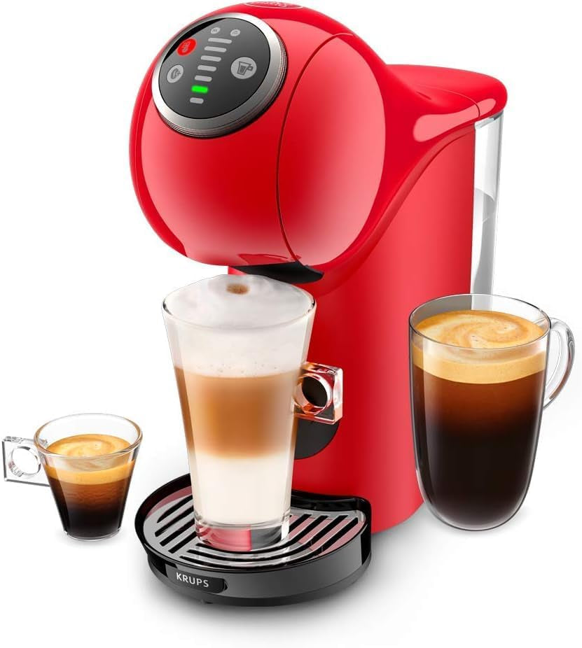 NESCAFÉ DOLCE GUSTO Krups KP3405 Genio S Plus Maszyna do kapsułek | Zwiększenie espresso, ciśnienie pompy 15 barów | Zbiornik na wodę 0,8 l | 1500 watów | Kolor czerwony z latte macchiato