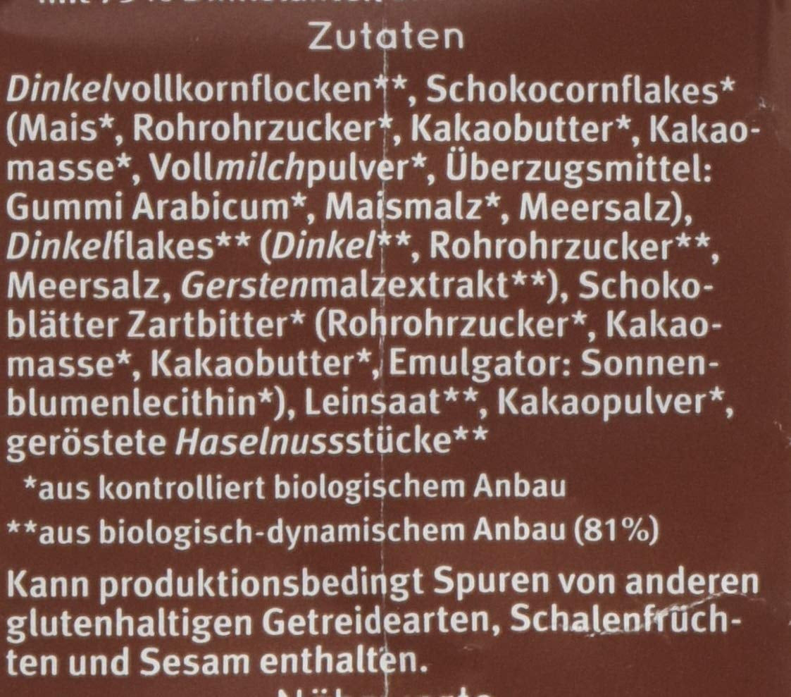 Bauck HOF Dinkelmüsli Schokozart, 425 g (1Er Pack) Zboża Naty Shop