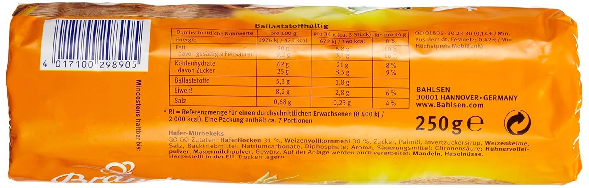 Bahlsen Hobbits Crunchy – opakowanie 18 sztuk – pudełko do przechowywania – pełnoziarniste ciasteczka owsiane o wysokiej zawartości błonnika (18 x 250 g)