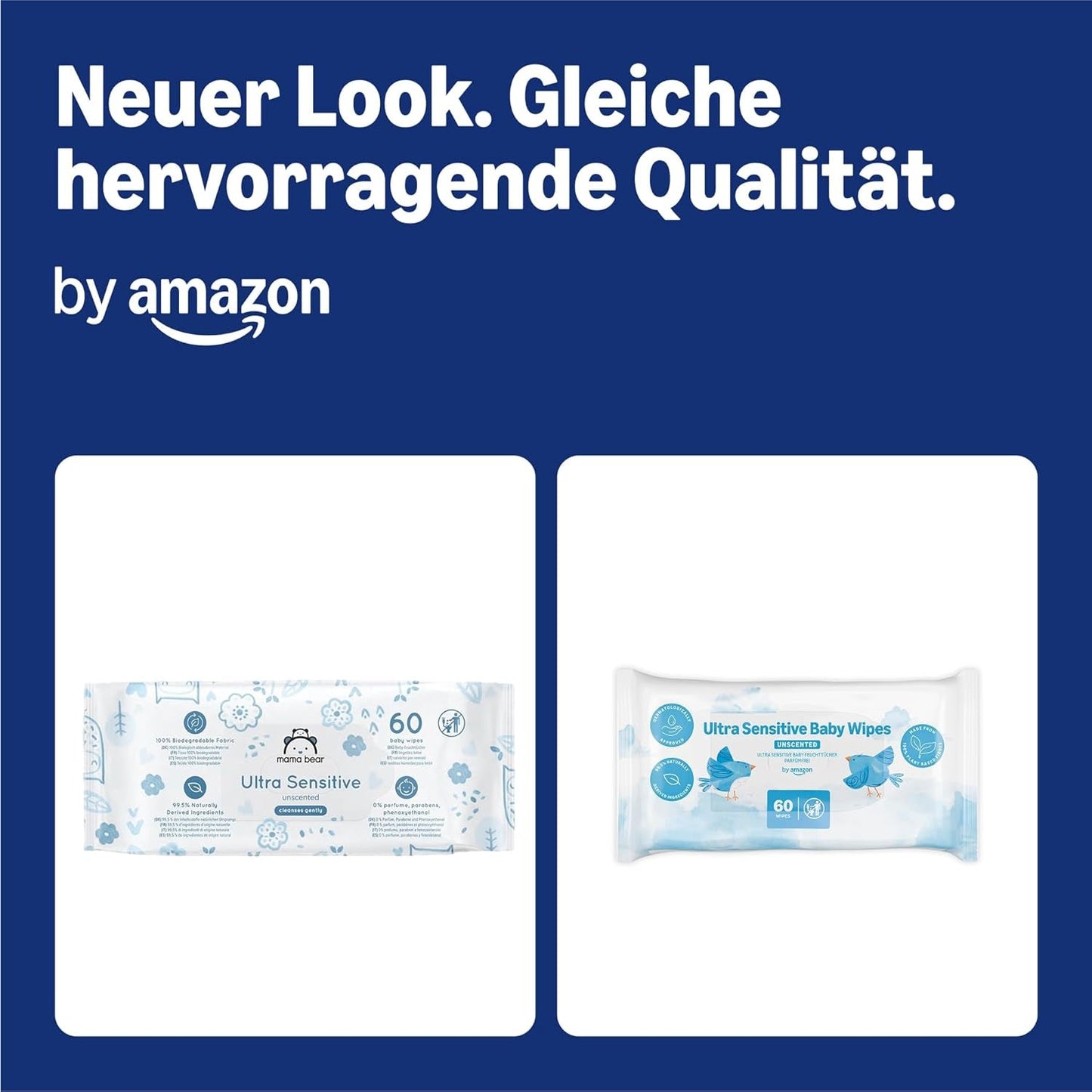Chusteczki dla niemowląt Amazon Ultra Sensitive, 1080 chusteczek, bezzapachowe, 18 opakowań po 60 chusteczek (dawniej marka Amazon, identyczny produkt)