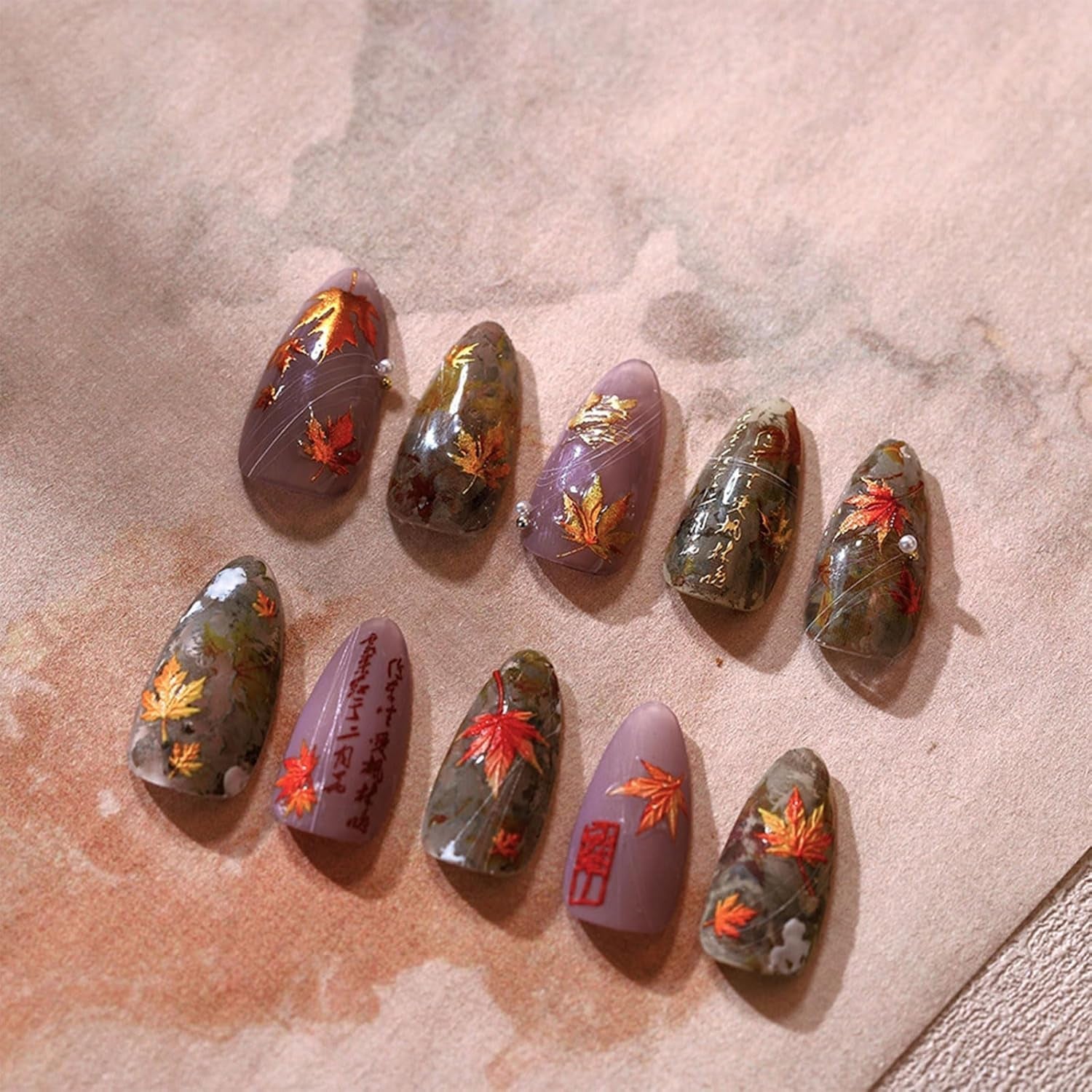 JMEOWIO 3D Nagelsticker Herbst Nail Art Naklejka Selbstklebend Nagelaufkleber 5D Stereoskopisch Ahornblatt Erntedankfest Dekoration Nageldesign Zubehör 1 Blatt