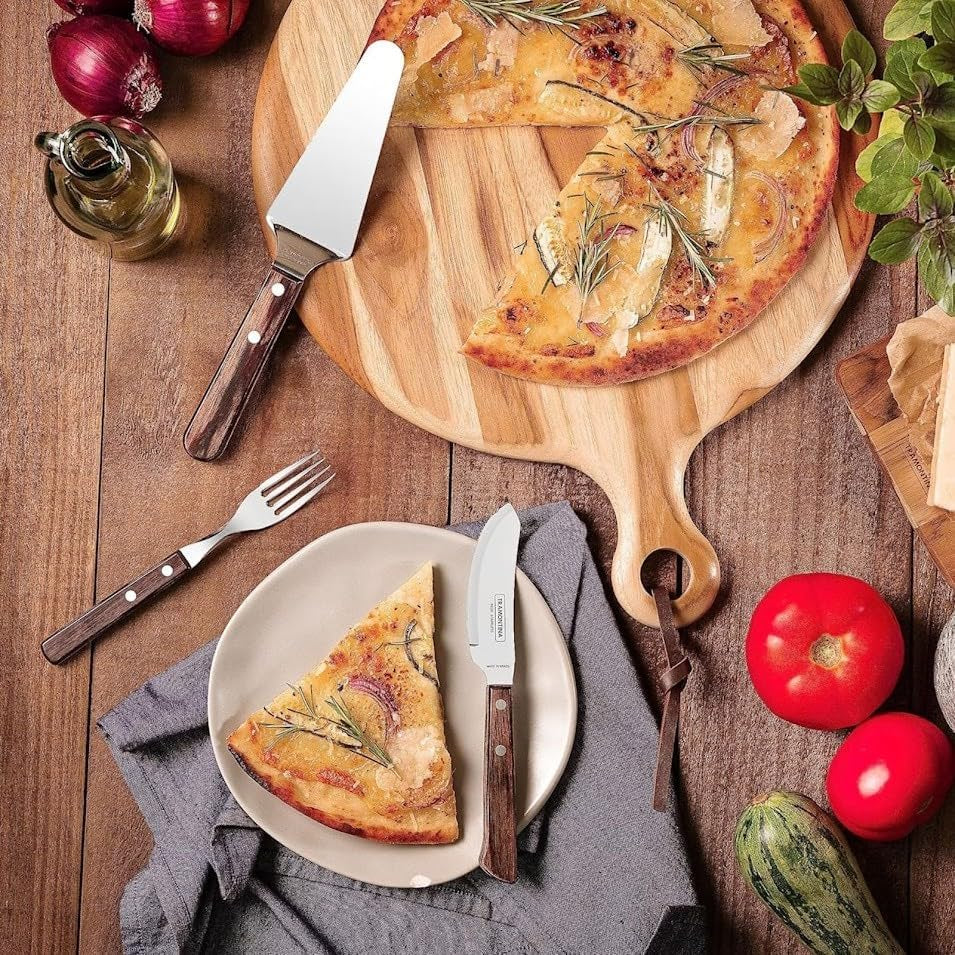 Tramontina PIZZA Besteck, 8-częściowy zestaw, Für 4 Personen, Rostfreier Edelstahl, Fsc-Zertifizierte Holzgriffe, Spülmaschinenfest Kitchen Naty Shop