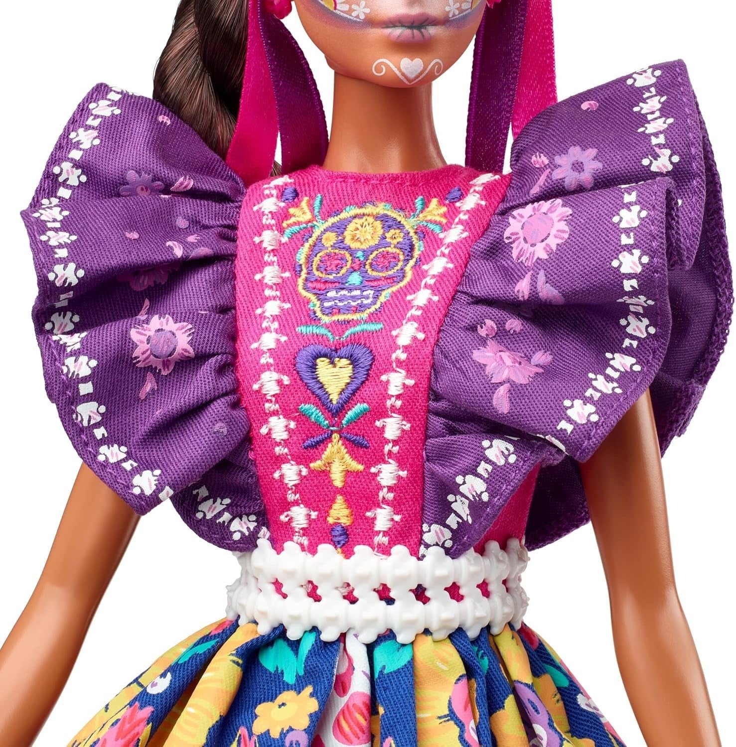2022 Día De Muertos Lalka Barbie z marszczoną tradycyjną sukienką, wieńcem kwiatowym i farbą do twarzy Calavera, prezent dla kolekcjonerów
