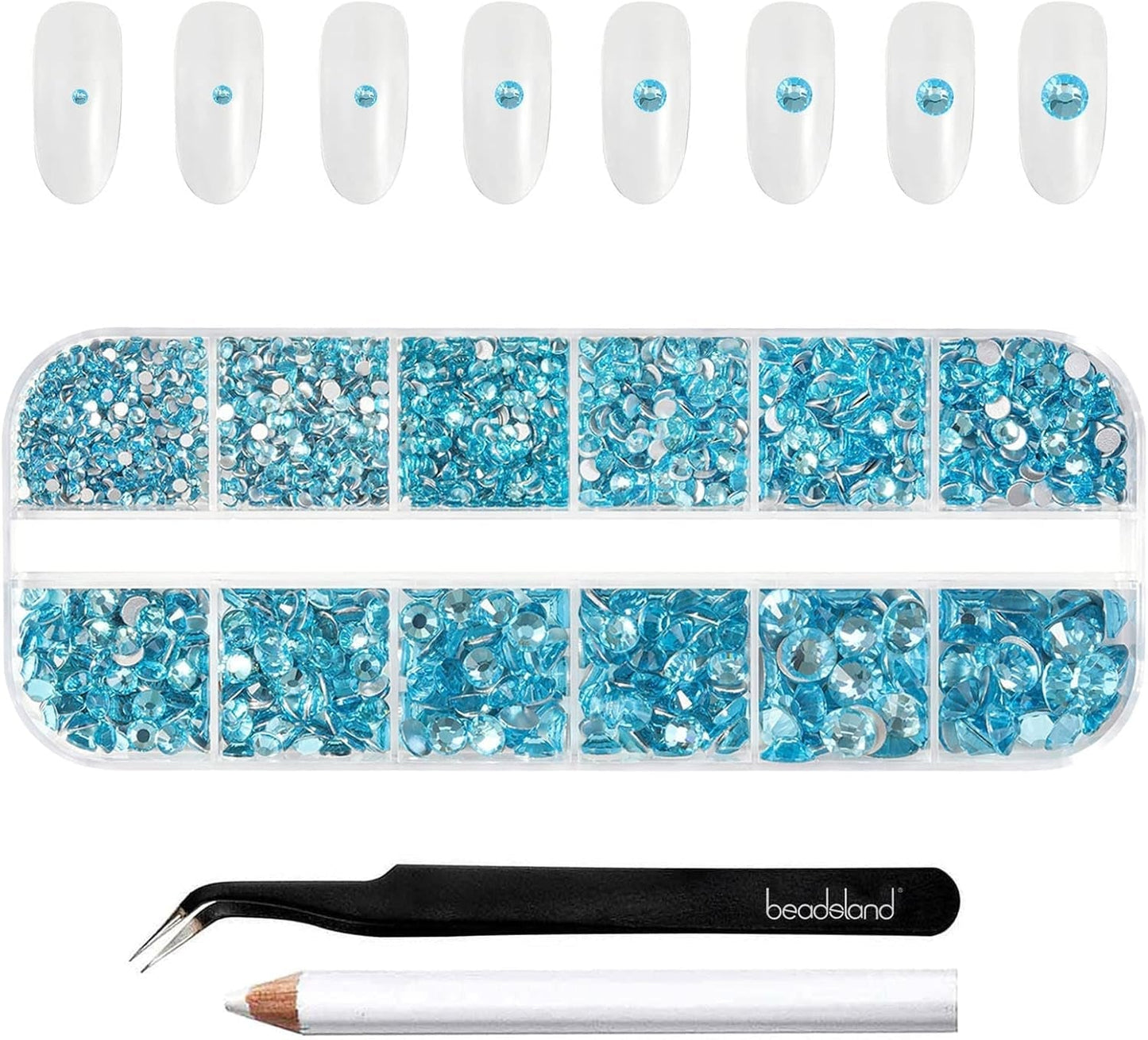 Beadsland 2500 szt. Glas Nailart Strasssteine ​​​​Kristall Flatback Edelsteine ​​​​Runde, ​​Für Handwerk Gemischt 8 Größen SS4 ~ SS30 Mit Picking Pinzette Und Stift (Kristall Weiss)