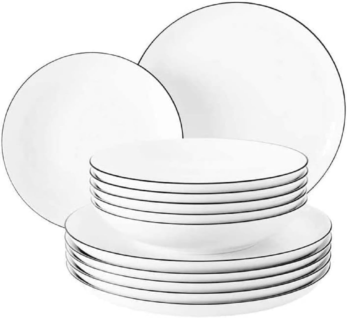 Seltmann Weiden - Lido Black Line - 36-częściowy zestaw zastawy stołowej - porcelana (w tym 6 kubków do kawy)