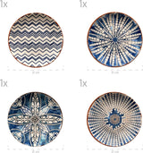 MĘSER 934017 Iberico Blue 4-osobowy zestaw obiadowy, 12-częściowy, w stylu mauretańskim, różne wzory vintage w kolorze białym i niebieskim, ceramika
