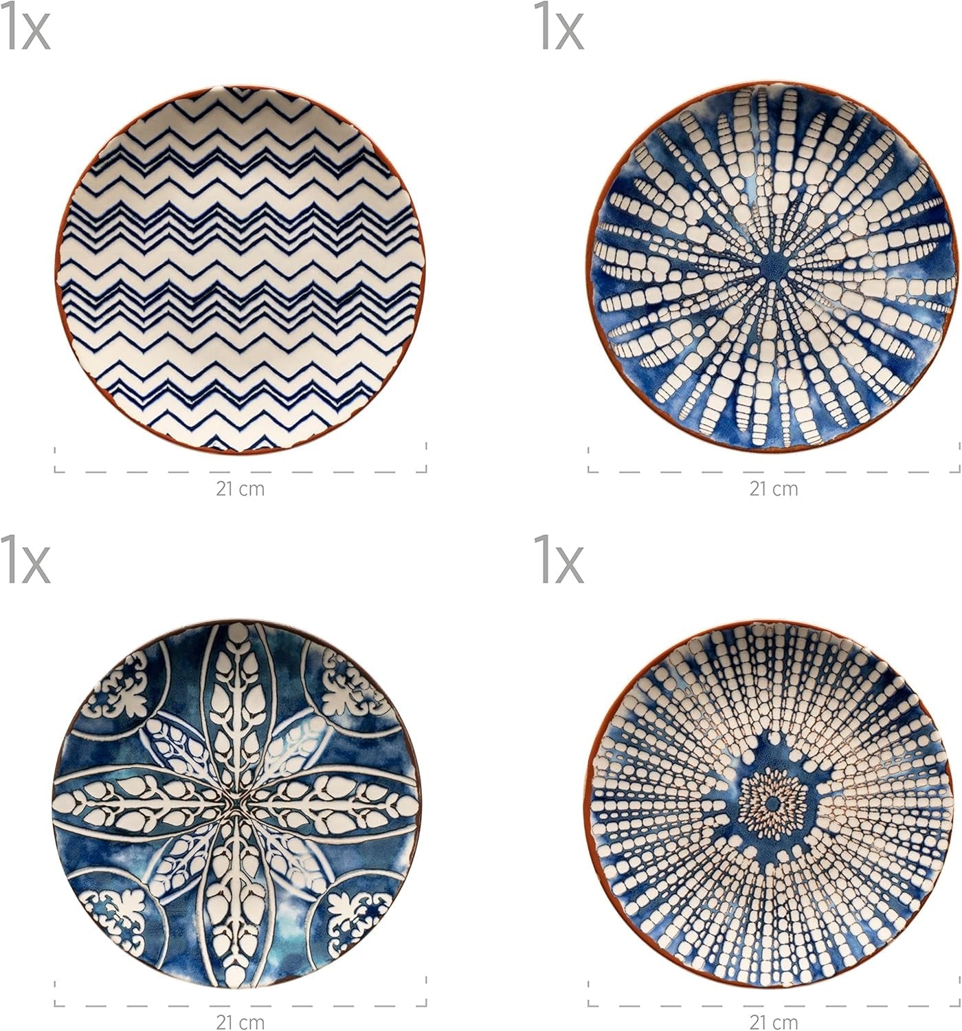 MĘSER 934017 Iberico Blue 4-osobowy zestaw obiadowy, 12-częściowy, w stylu mauretańskim, różne wzory vintage w kolorze białym i niebieskim, ceramika