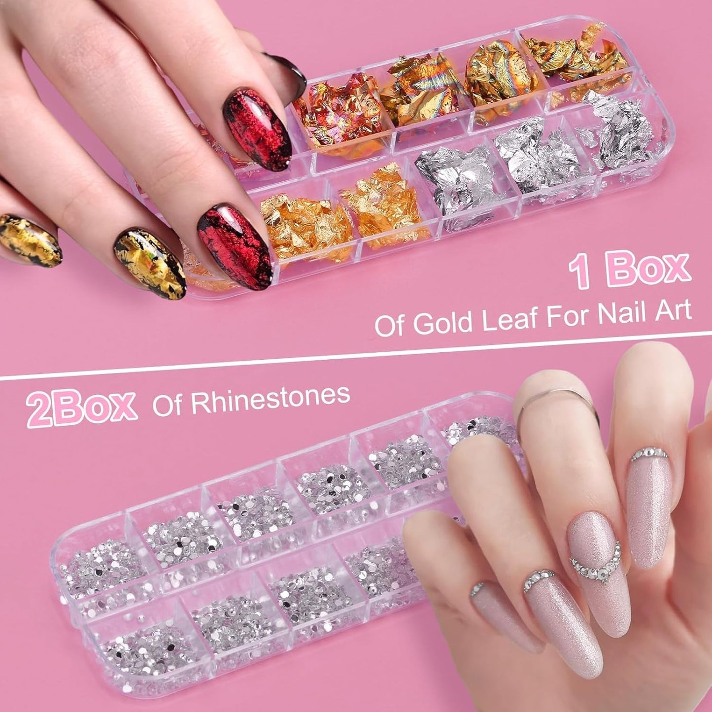 53 Blätter Nagelsticker, zestaw Nail Art Pinsel i Dekorationen, 15 szt. Pinsel, 5 szt. długopisów z kropkami, Strasssteine, Blattgold Für Nagelkunst, Nagel Pailletten, Nagelkunstwerkzeuge Und Dekorationssets