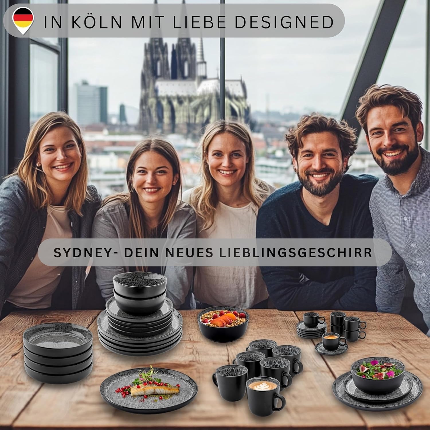 SANGER Sydney | Zestaw 12 filiżanek ceramicznych do espresso, Zestaw filiżanek do mokki na 6 sztuk, Filiżanki i spodki, Można myć w zmywarce i używać w kuchence mikrofalowej, Ciemnoszary, 80 ml | KOLEKCJA WARTOŚCIOWA