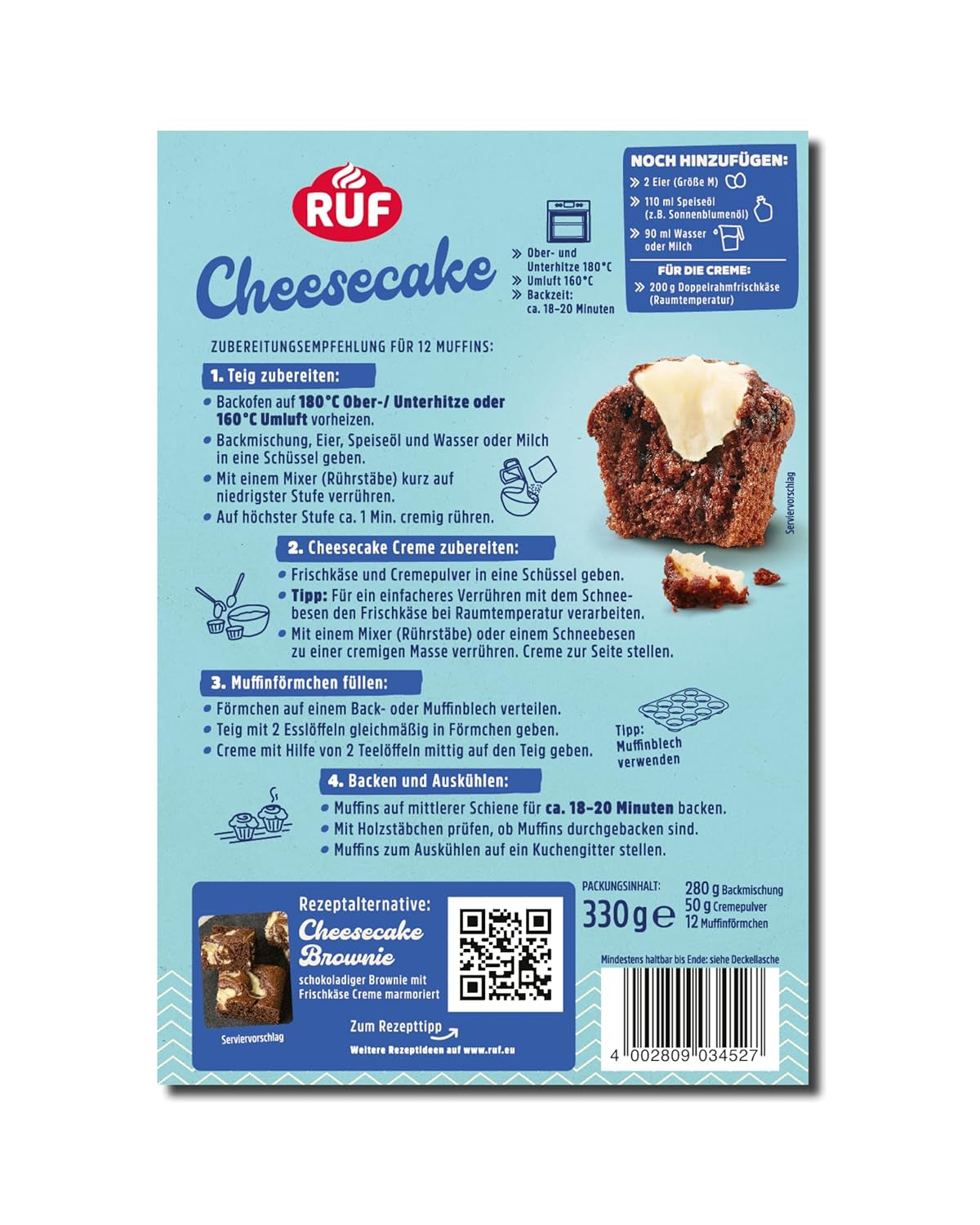 RUF Sernik-Muffiny Backmischung, Muffiny w stylu amerykańskim Mit Cremiger Füllung, Einfache Zubereitung, 12 Muffin-Förmchen Inklusive Naty Shop