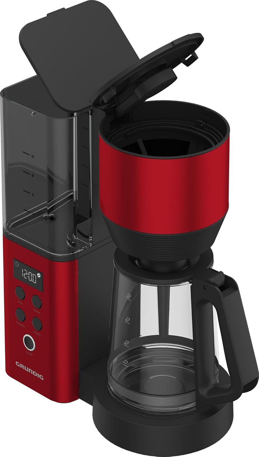 Cyfrowy ekspres do kawy z filtrem GRUNDIG KM8440, czerwony, 1000 W, 1,25 litra