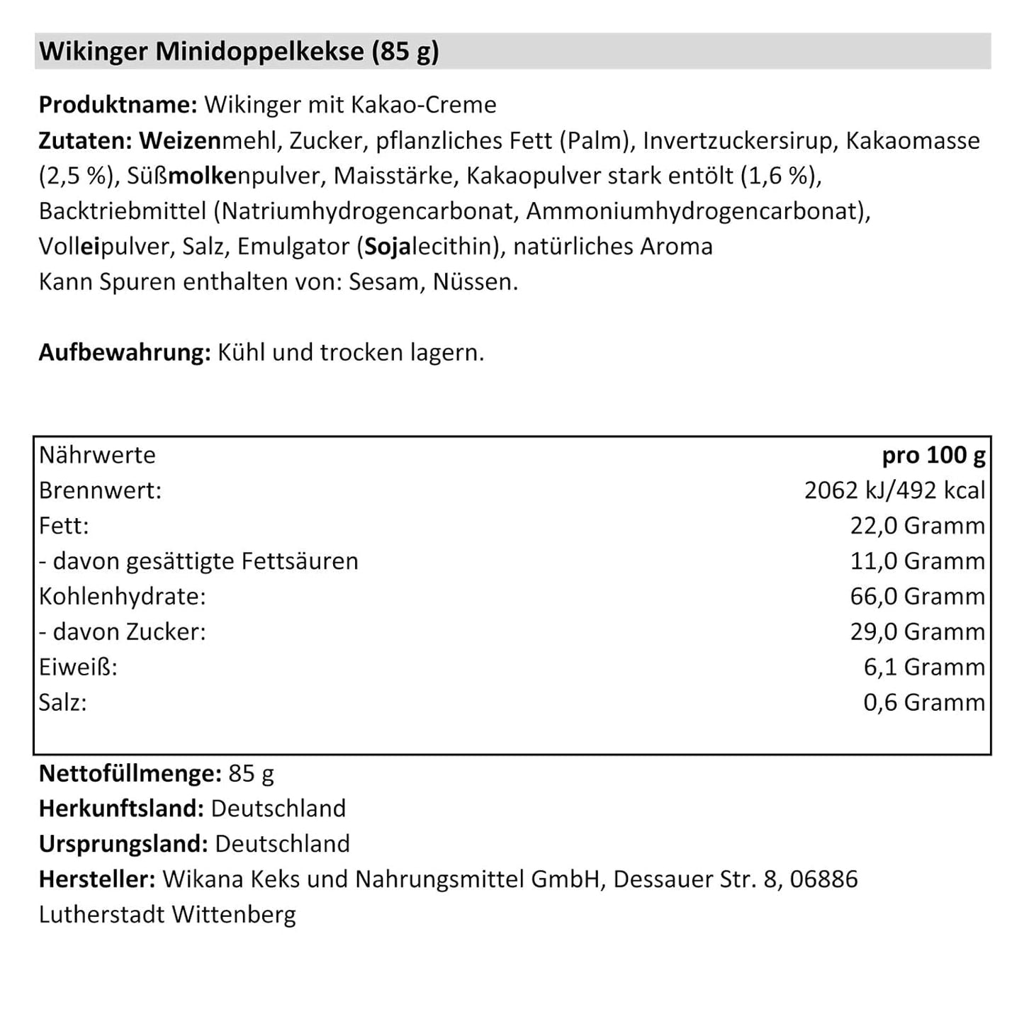 Wiking z kremem kakaowym, 85 g