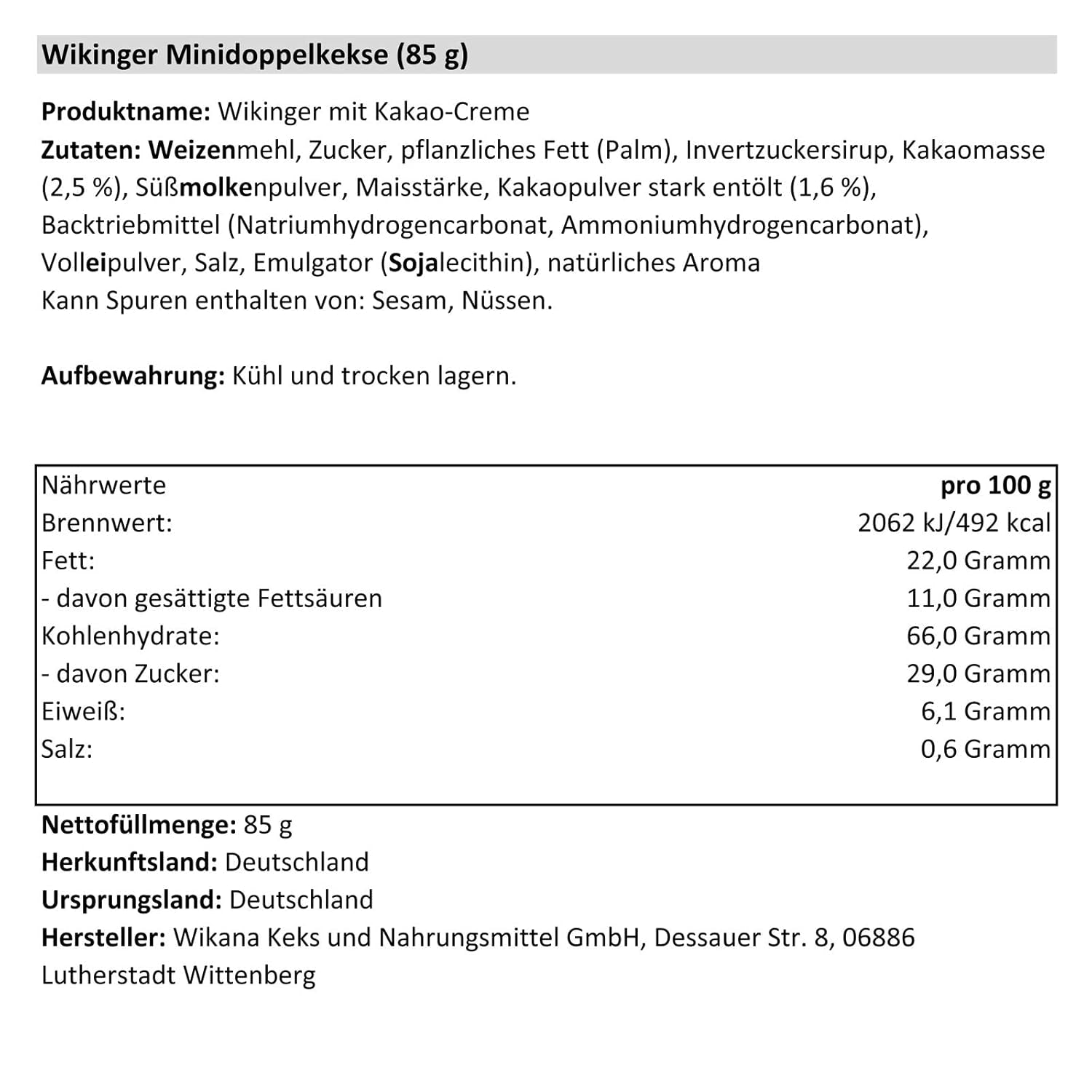 Wiking z kremem kakaowym, 85 g