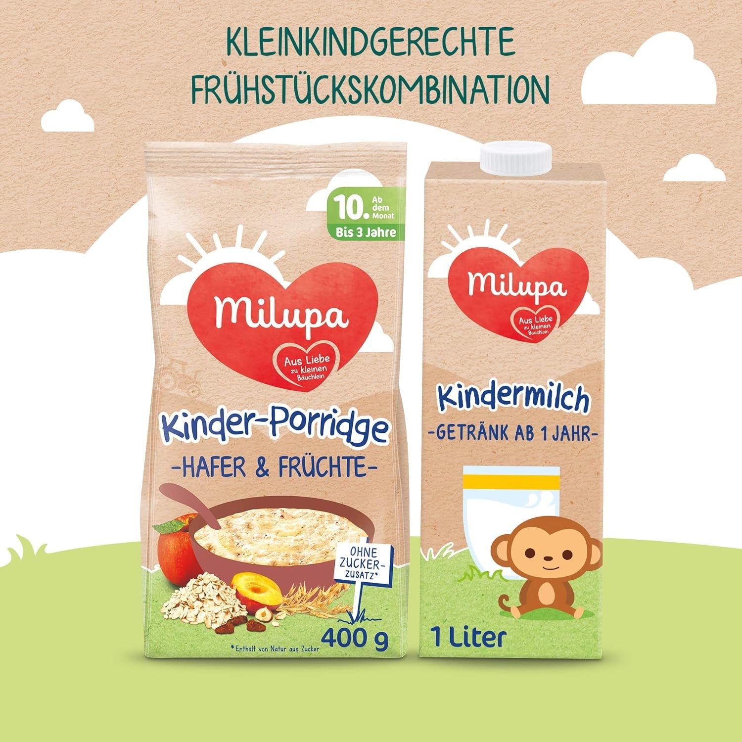 Milupa Baby Owsianka - Owsianka Owsianka i Owoce 10 miesięcy do 3 lat Jedzenie dla dzieci 1 x 400 g (2 sztuki w opakowaniu)