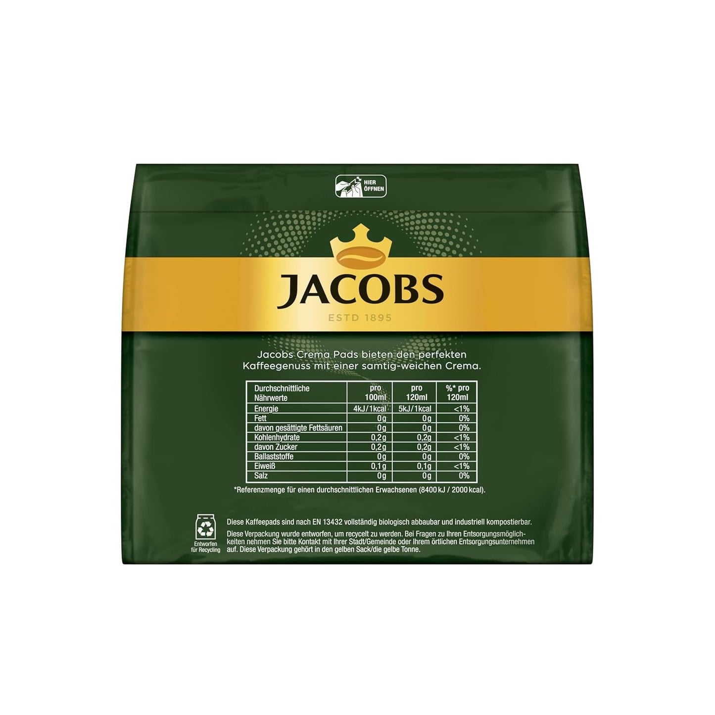 Podkładki Jacobs Crema Balance, podkładki kompatybilne z Senseo, 5 x 18 Getränke, 90 podkładek Kaffeepad