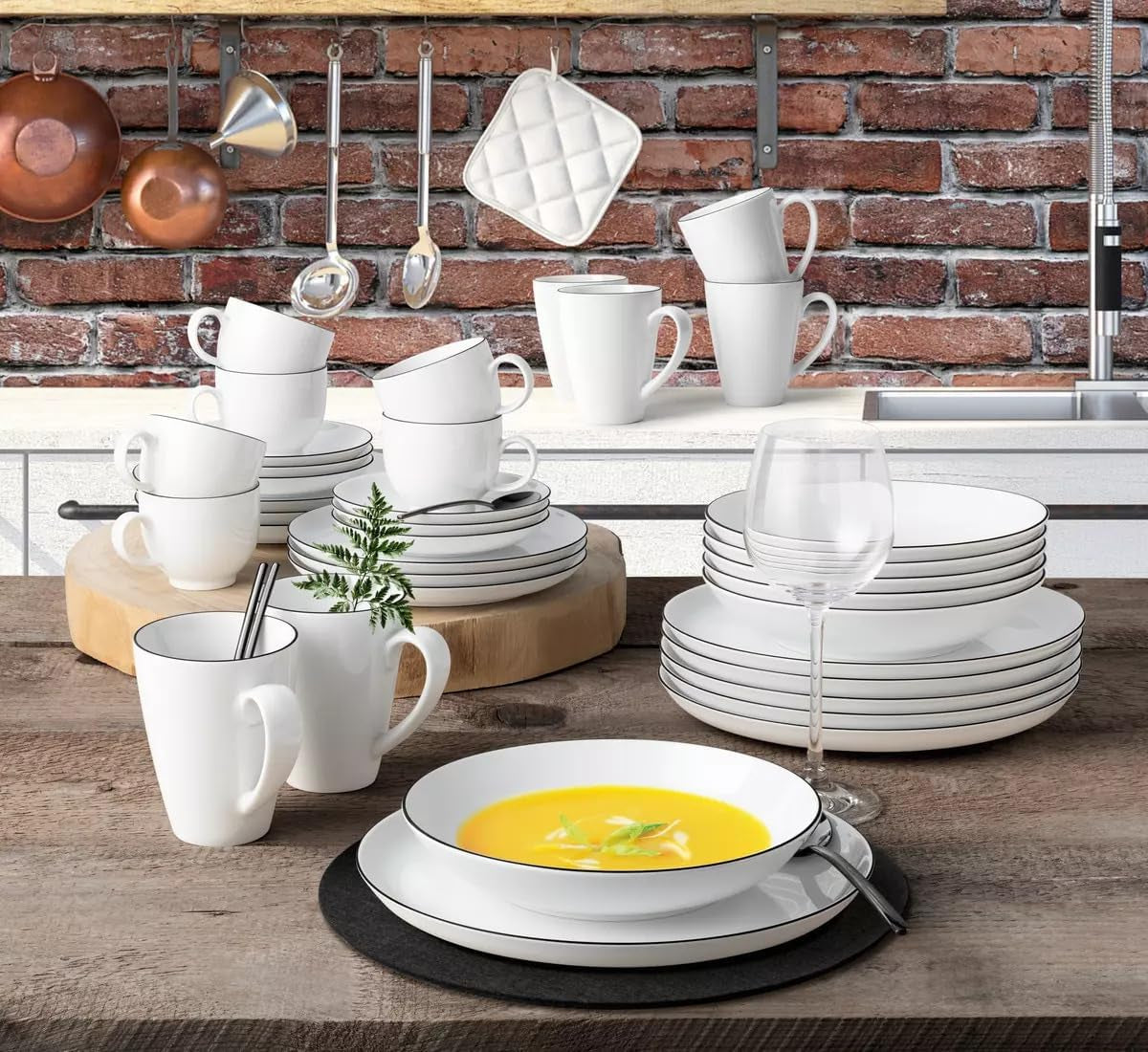 Seltmann Weiden - Lido Black Line - 36-częściowy zestaw zastawy stołowej - porcelana (w tym 6 kubków do kawy)