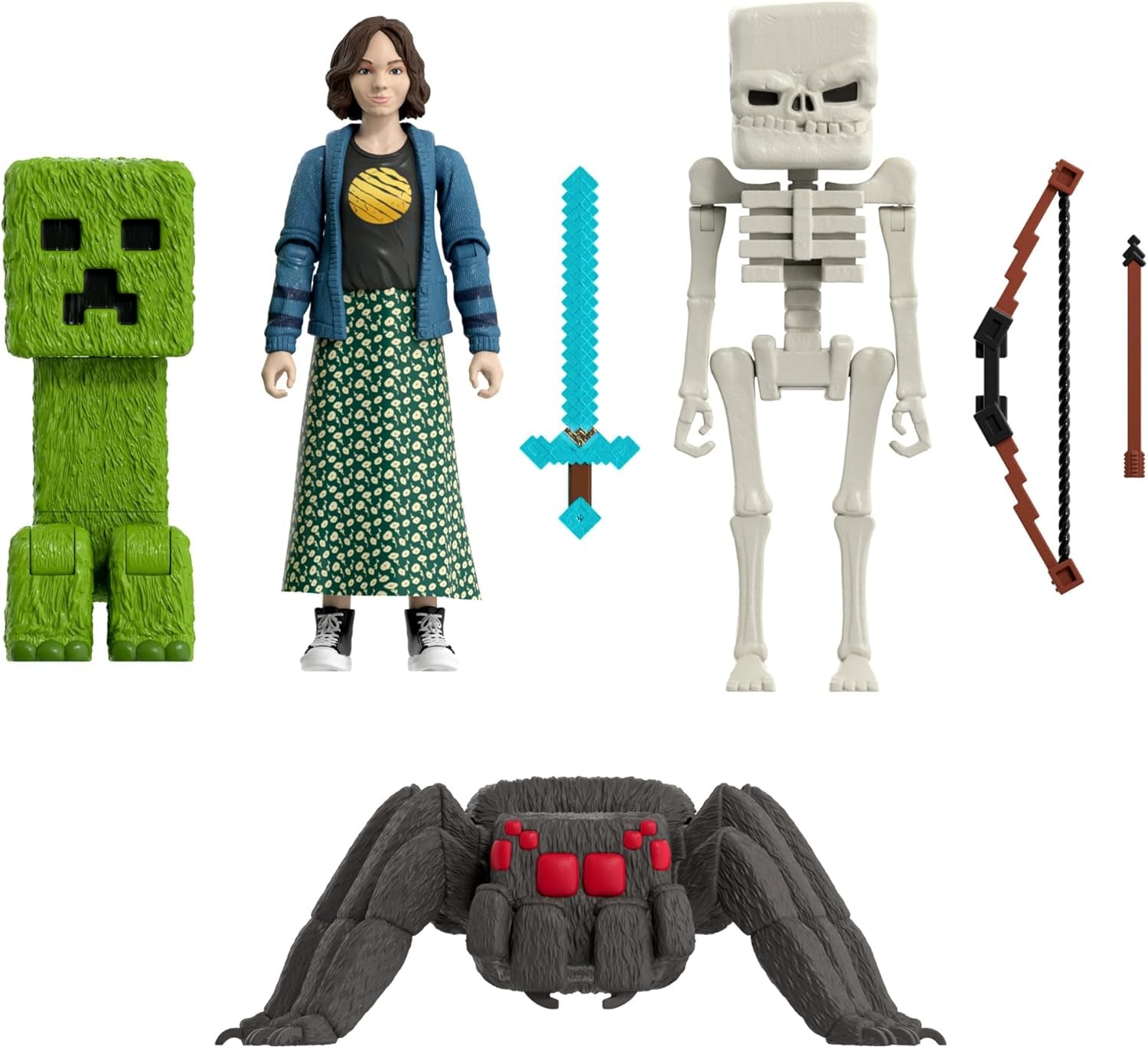 Zestaw Mattel Minecraft Story z 4 figurkami i 3 akcesoriami Spotkania w świecie Minecraft Kolekcjonerska zabawka inspirowana filmem JFR70 Figurki Naty Shop