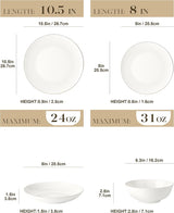 MALACASA 4-osobowy zestaw obiadowy Bone China 16-częściowy zestaw obiadowy Okrągły biały ze złotym brzegiem Zestaw 4 talerzy obiadowych 4 talerze deserowe 4 talerze Suma i 4 miski na płatki zbożowe Seria NORI