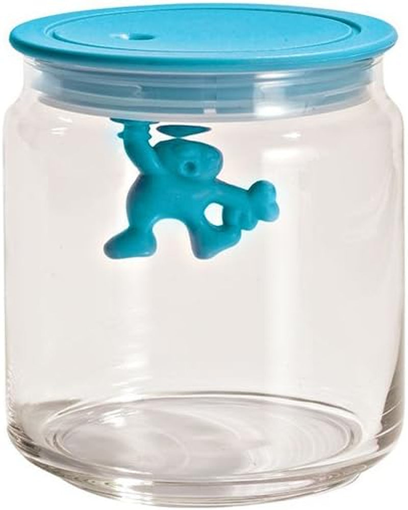 Alessi „Gianni” szklany słoik kuchenny z uszczelką, żywica termoplastyczna, czarny, 27,5 x 13,5 x 28 cm Pudełka do przechowywania żywności Naty Shop jasnoniebieski 10,2 x 10,2 x 12 cm