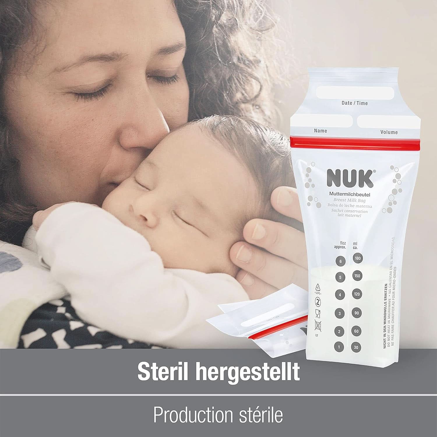 Worki na mleko matki NUK, oszczędzające miejsce i nadające się do natychmiastowego użycia, 180 ml, 25 szt., przezroczyste Dodatki Żywność i karmienie piersią Sklep Bebe Naty