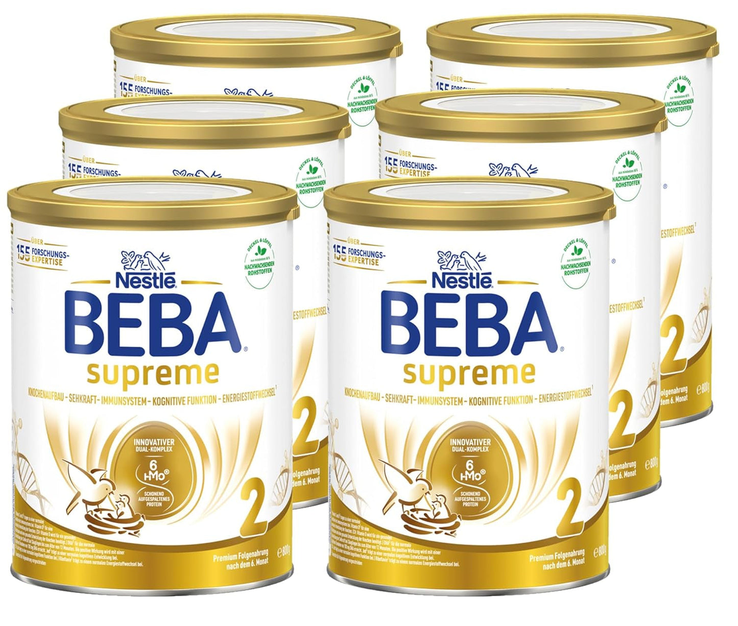 BEBA SUPREME 2 Mleko następne po 6 miesiącu, tylko laktoza, bez oleju palmowego, opakowanie 6 szt. (6 x 800 g) Naty Shop