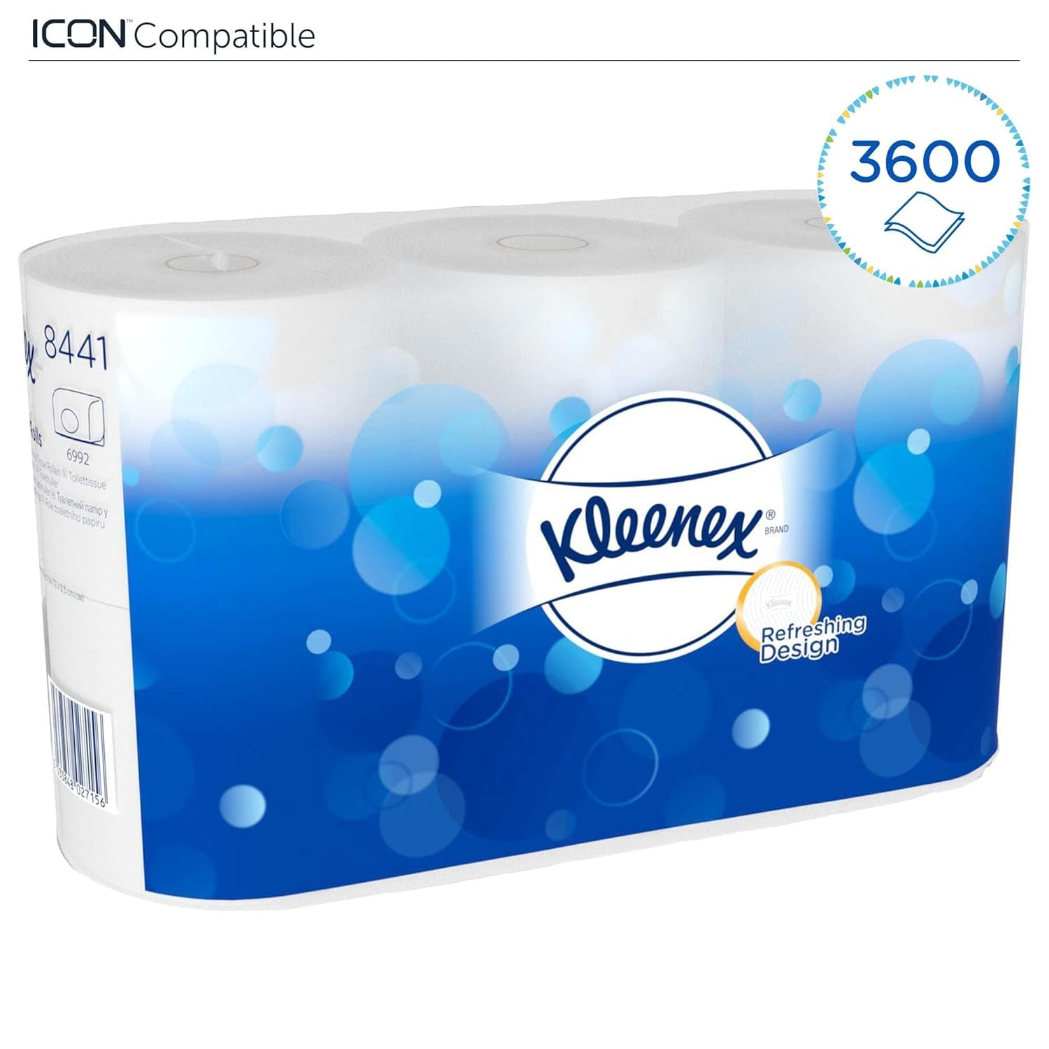 Papier toaletowy Kleenex Standard Roll 8441 – 2-warstwowy papier toaletowy – 6 opakowań po 6 rolek x 600 arkuszy każda, biały (łącznie 36 rolek/21 600 arkuszy)
