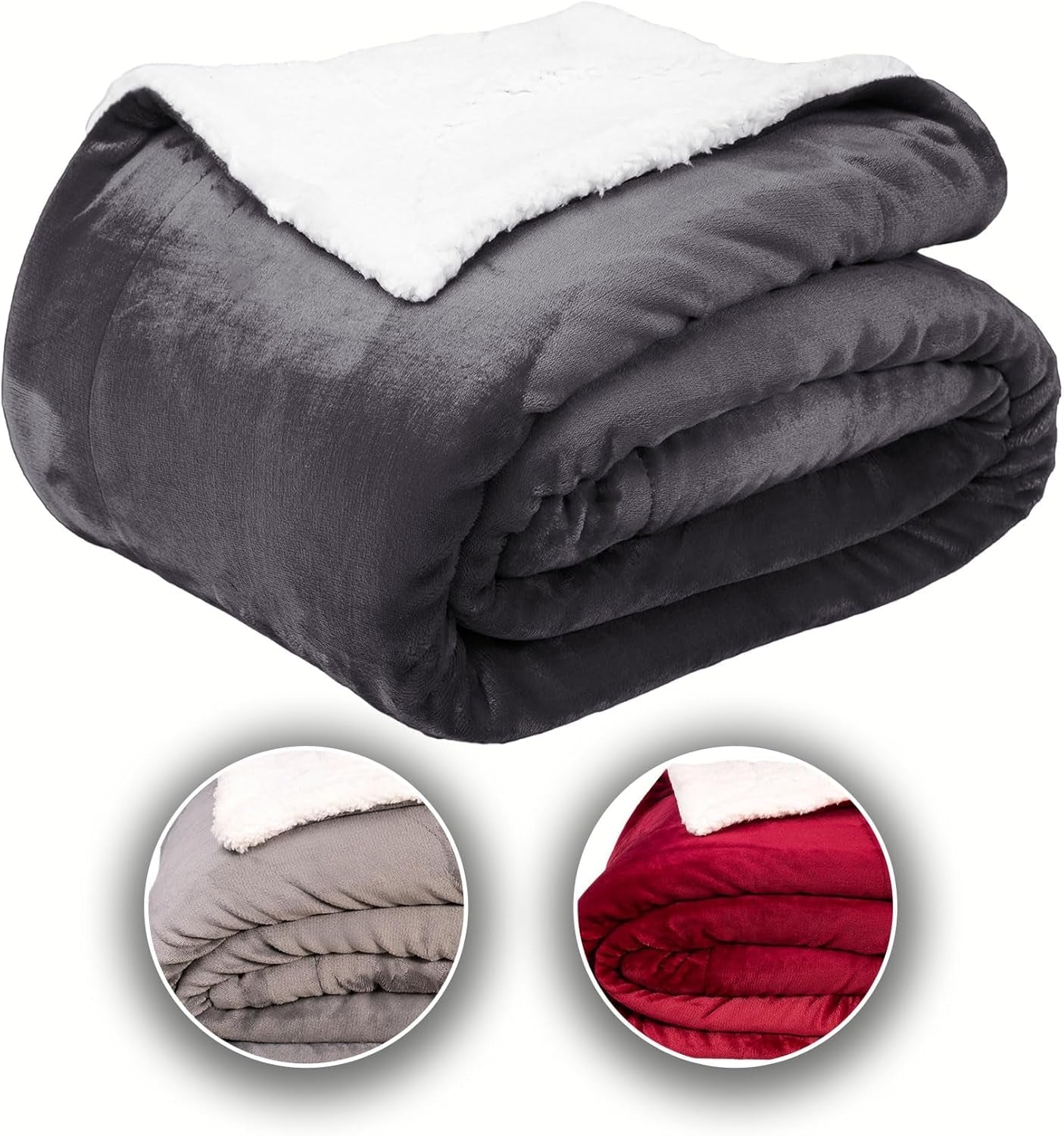 Wygodny koc Komfortec 150X200 Cm, koc z puszystego polaru z certyfikatem Oeko-Tex, ciepły koc sherpa na sofę, gruby koc na sofę, bordowy Łóżka i koce Besuche den Komfortec-Store Antracyt 150 X 200 Cm
