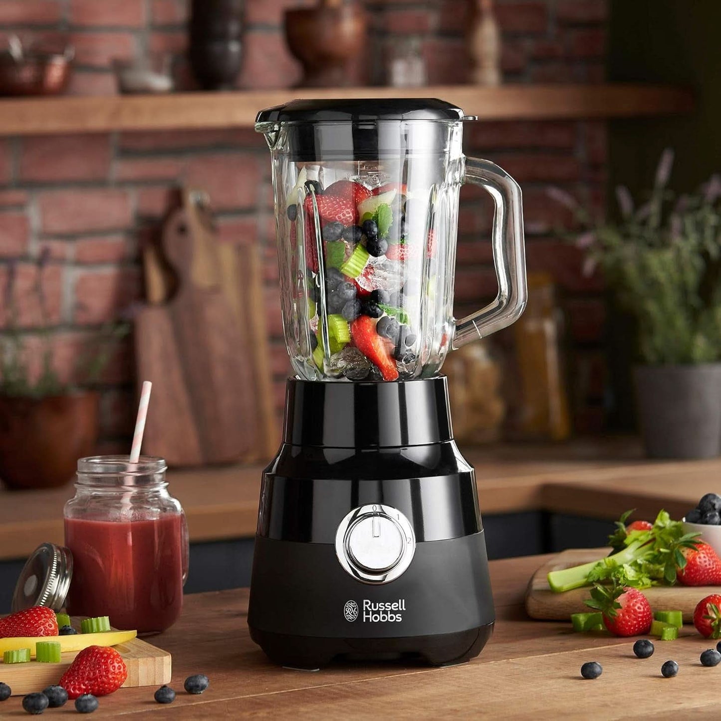 Mikser stojący Russell Hobbs [1,5 l szkła] Matt Schwarz (silnik Starker 0,9 PS, funkcja impulsu/kruszenia lodu, Edelstahlmesser, mikser Bpa-Frei, Elektrischer Zerkleinerer, urządzenie do robienia smoothie) 24722-56 Kitchen Naty Shop