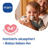 Oryginalne smoczki MAM | 6-16 poniedziałek | Zestaw smoczków dla niemowląt i małych dzieci | Akceptacja 94% | Pomaga zapobiegać niepożądanemu ustawieniu zębów | Silikonowe smoczki dla niemowląt SkinSoft | Krokodyl/Lew | Opakowanie 4