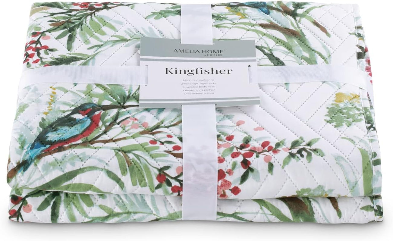 Ameliahome Narzuta Narzuta 260X280 cm Dwustronna Łatwa w pielęgnacji Pikowanie Wzór roślinny Wzór ptaka Wielokolorowy Kingfisher Łóżka i koce Besuche den AmeliaHome-Store